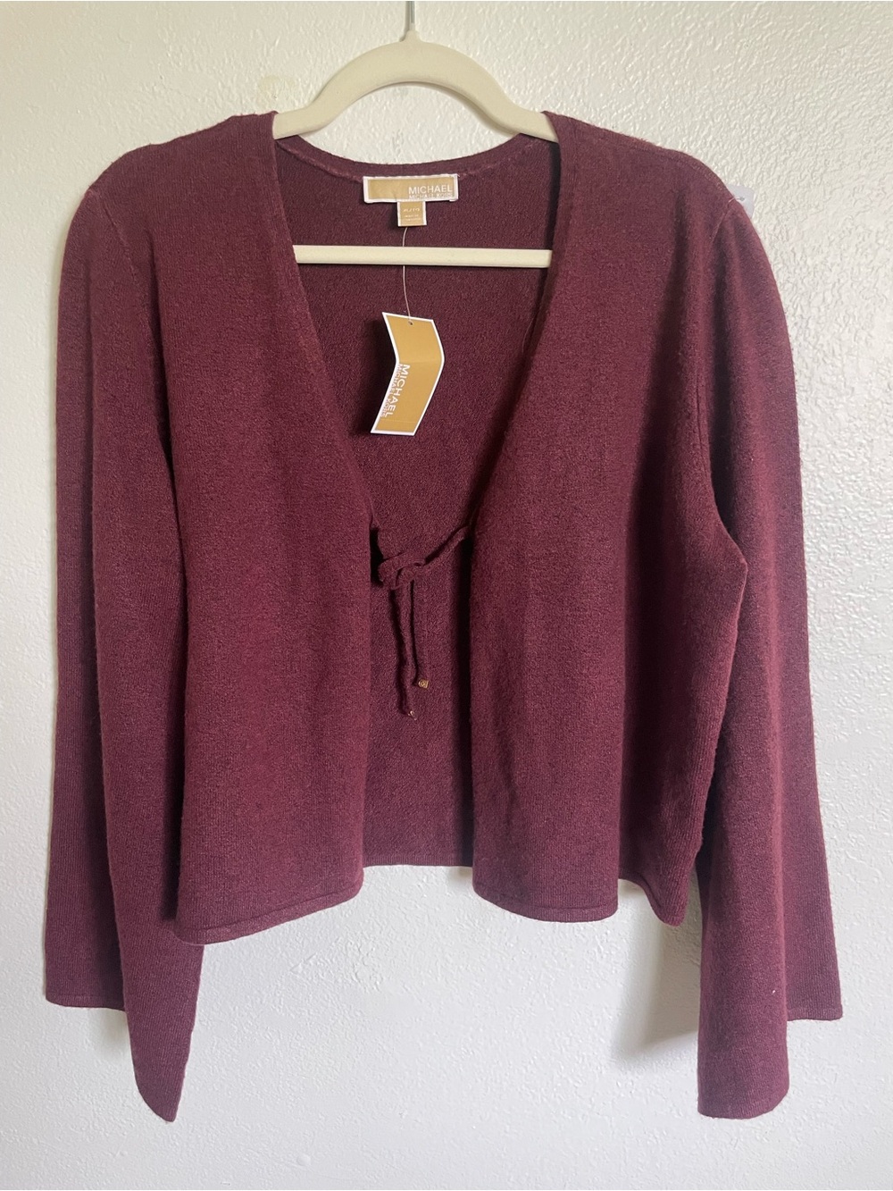 NWT MICHAEL Michael Kors Plum Tie-Front Knit Cardigan Sweater Size XL